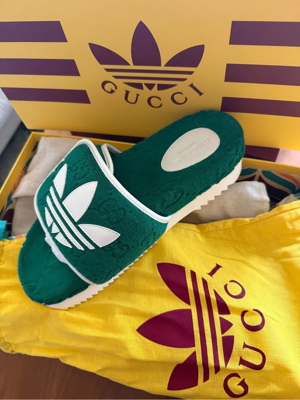 Adidas x Gucci Green Terry Slide Sandals EU 39 New With Box
